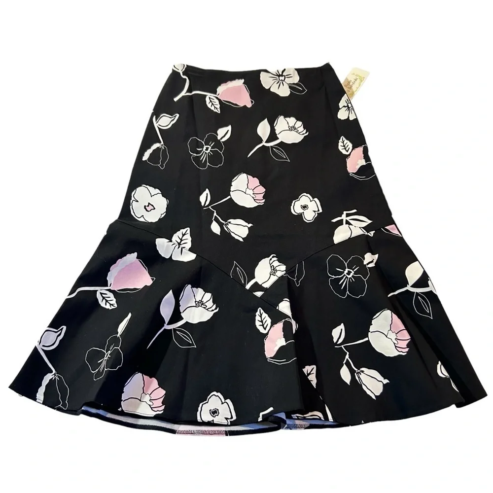 Vintage Pepita La Bambola A-Line Hip Hugger Stretch Floral Print Skirt NWT